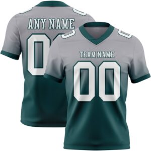 Custom Gray White-Midnight Green Authentic Fade Fashion Football Jersey