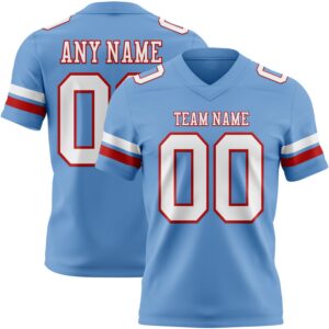 Custom Light Blue White-Red Authentic Football Jersey