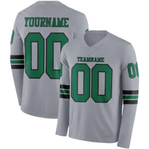Custom Gray Kelly Green-Black Long Sleeve Authentic Football Jersey