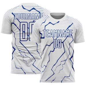 Custom White Royal Lightning Sports Sublimation Soccer Uniform Jersey